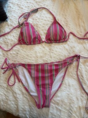 Primark Pink Stripe Tie-Side Bikini Top